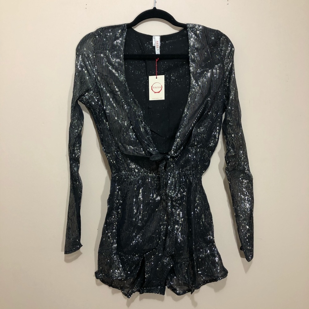 RAGA Long Sleeve Striped Metallic Romper - Picture 2 of 4